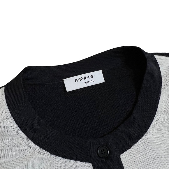 Akris Punto Lightweight Wool Sweater/Cardigan. Black White Striped. Size 4 - Picture 3 of 6